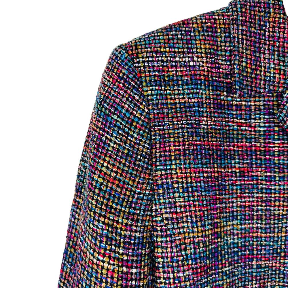 Soiree Vintage 100% Silk Rainbow Multicolor Made in USA Blazer Jacket Size L - Picture 5 of 6
